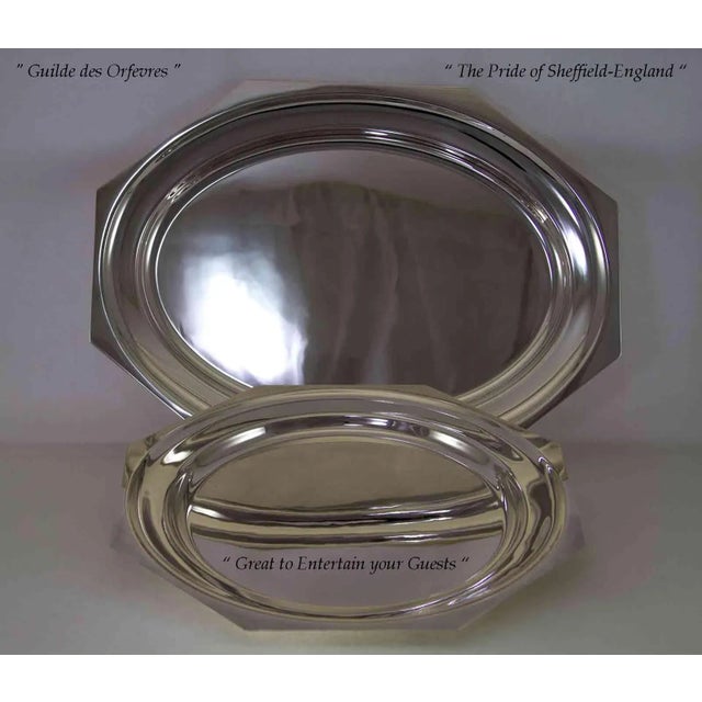 Silver 1970’s Vintage/New Set of 3 Octagonal Platters With Raw Edge- For Sale - Image 8 of 16