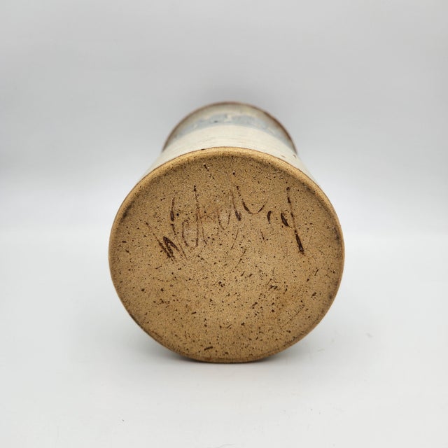 Vintage Studio Pottery Tall Vase with Scraffito For Sale In Philadelphia - Image 6 of 12