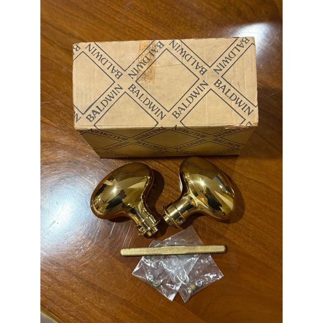 Late 20th Century Solid Brass Oval Baldwin Door Knobs - Set of Two For Sale - Image 5 of 7
