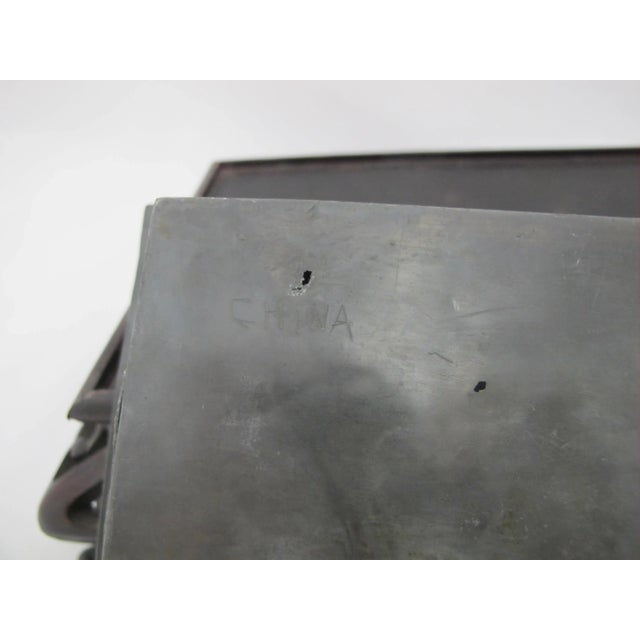 Chinese Inlaid Jade & Carnelian Pewter Decorative Tray Box on Carved Wood Stand For Sale - Image 9 of 14