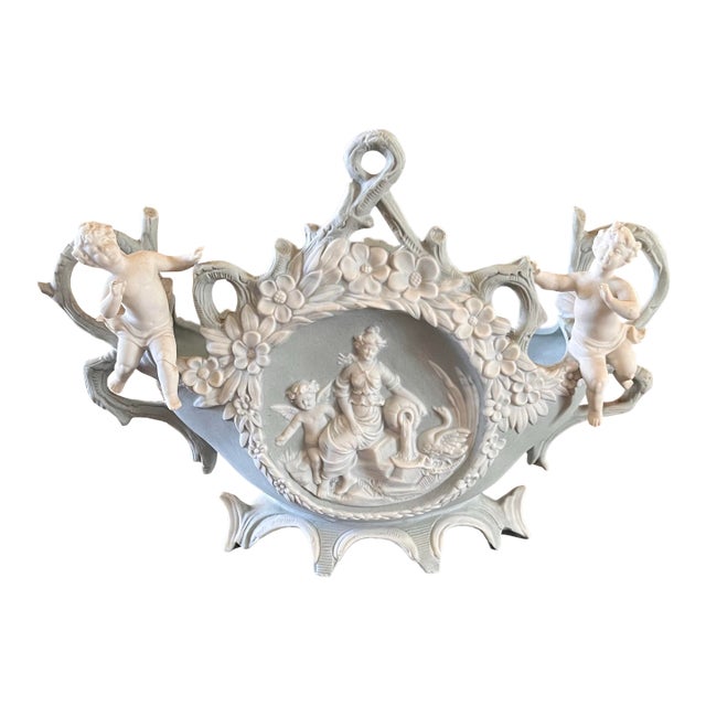 Antique Bisque Planter With Cherub Flower Design For Sale
