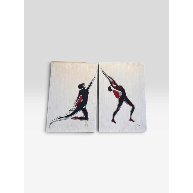 Striking pair of original 1988 oil paintings entitled “The Black Ballerina,” Phase I, signed Henry ’88. Designed as a...