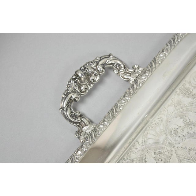 Victorian Vintage Victorian Silver Plated Twin Handle Platter Bar Tray by Henley Community For Sale - Image 3 of 13