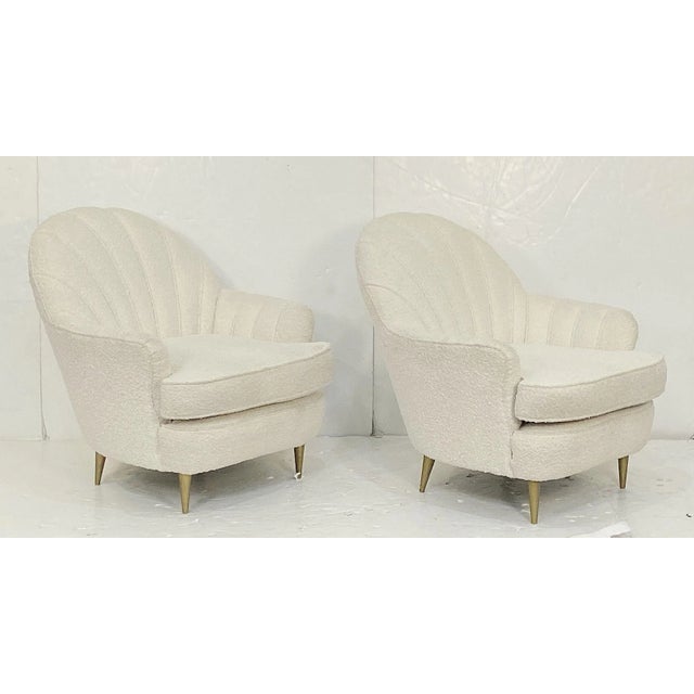 Italian Fan Back Lounge Chairs Upholstered in Boucle Fabric - Two Available For Sale - Image 4 of 12