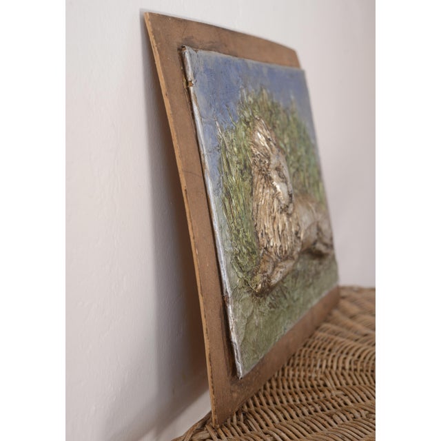 Green Vintage Painted Embossed Aluminum Lion Art Wallhanging For Sale - Image 8 of 11
