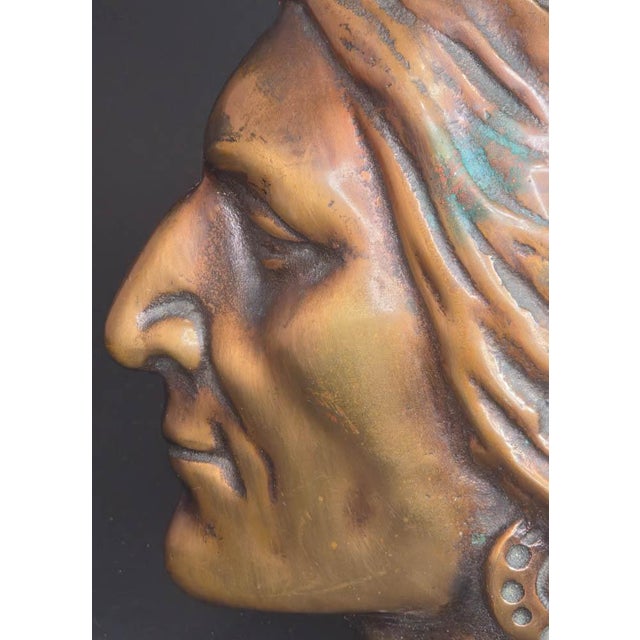 Antique Bronze Plaque of a Native American Warrior For Sale - Image 4 of 10