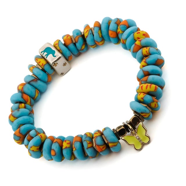 Early 21st Century Yellow Butterfly & Protection Symbol Bead Colorful Summer Beaded Bracelet For Sale - Image 5 of 7