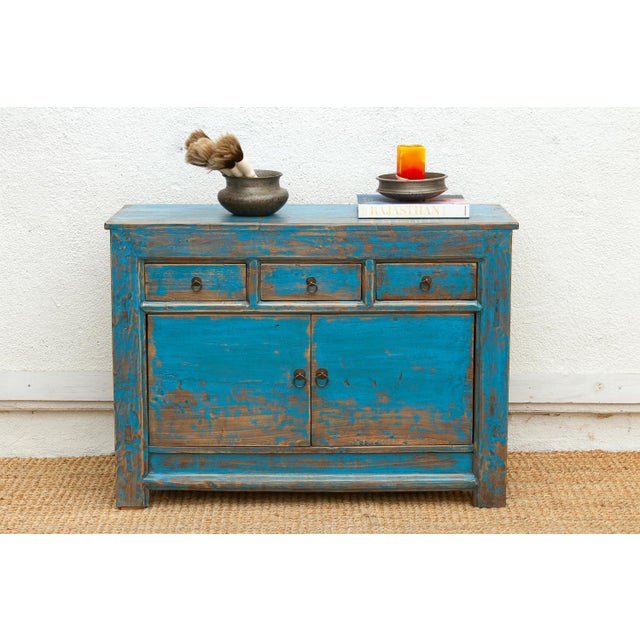Crafted with classic mortise-and-tenon joinery, this exceptional vintage sideboard showcases the brilliant aesthetic soul...