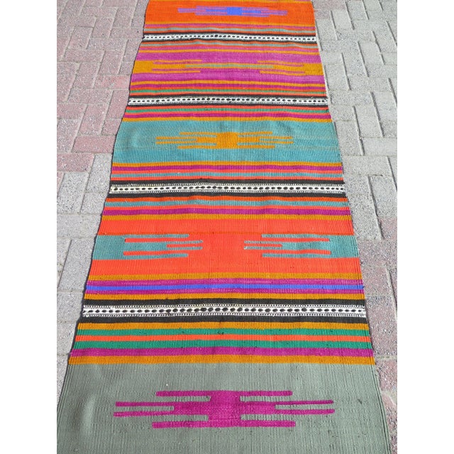 70s Multicolor Striped Design Turkish Runner Kilim Rug For Sale - Image 6 of 11