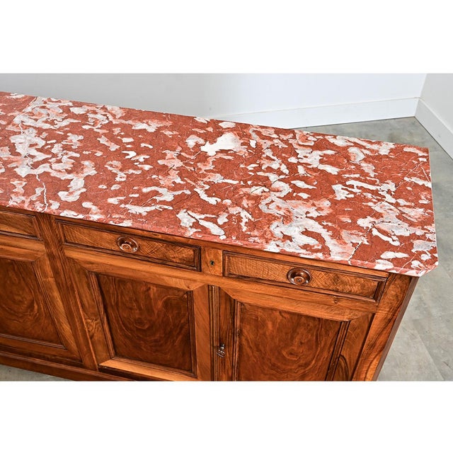 French 19th Century Louis Philippe Walnut Enfilade with Red Marble Top For Sale - Image 13 of 16