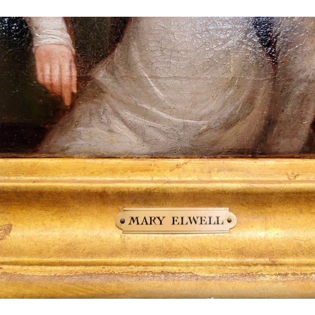 Textile 18th Century English School -Portrait of Mary Elwell -Oil Painting For Sale - Image 7 of 11
