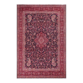 Shabby Chic Persian Tabriz Blue/Red Wool Rug - 9'10'' X 13'4'' For Sale