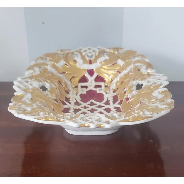 Mid 18th Century 18th Century Large Meissen Gilt and Rose Du Berry Braided Porcelain Bowl For Sale - Image 5 of 12