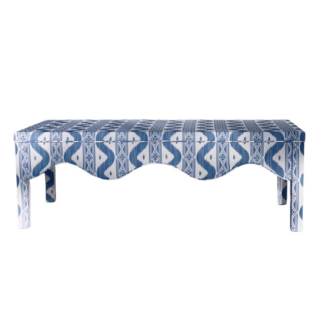 Custom Scalloped Coffee Table in Blue Ikat For Sale - Image 14 of 16
