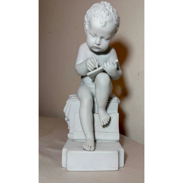 Large French Canova 19th Century Parian Figure Seated Cherub Statue Sculpture For Sale - Image 4 of 13