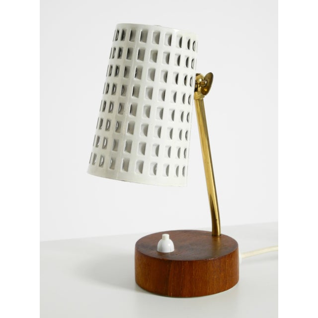 Mid-Century Modern Bedside Lamps with Perforated Metal Shades and Teak Bases, 1950s, Set of 2 For Sale - Image 14 of 18
