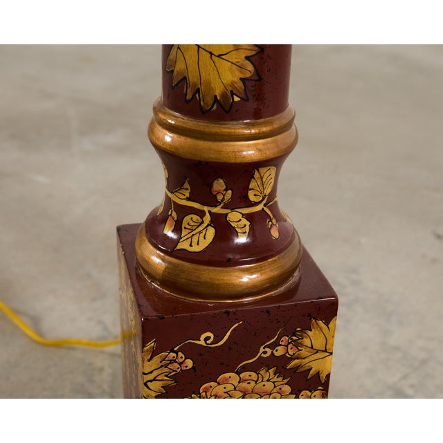 Late 20th Century Lacquered Wood Chinoiserie Gilt Decorated Floor Lamps - a Pair For Sale - Image 10 of 18