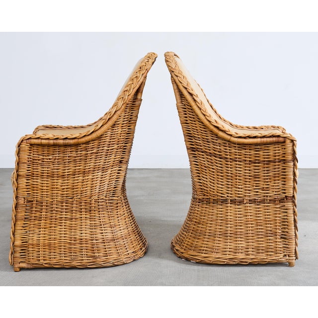 Set of Eight Michael Taylor Style Rattan Leather Dining Chairs For Sale - Image 11 of 18