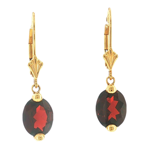 Modern 14k Yellow Gold Oval Garnet Wire Drop Earrings, Pair