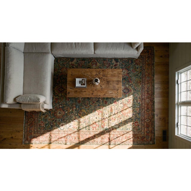 Textile Beautiful Green-Celadon Ground Color With Geometric Pattern Antique Persian Sultanabad Rug For Sale - Image 7 of 9
