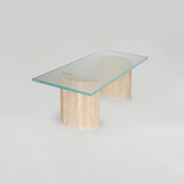 Contemporary Brut Travertine Glass Coffee Table by Kiwano Concept For Sale - Image 3 of 6
