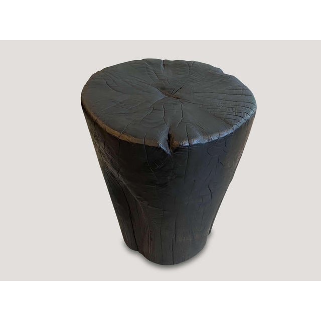 Andrianna Shamaris Charred Teak Wood Side Table or Stool For Sale - Image 4 of 5
