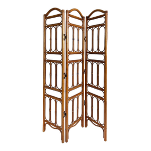Vintage Bohemian Rattan 3-Panel Folding Screen Room Divider