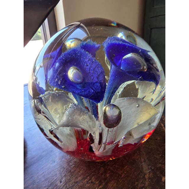 1920s Antique Patriotic Red White and Blue Glass Door Stop For Sale - Image 5 of 12