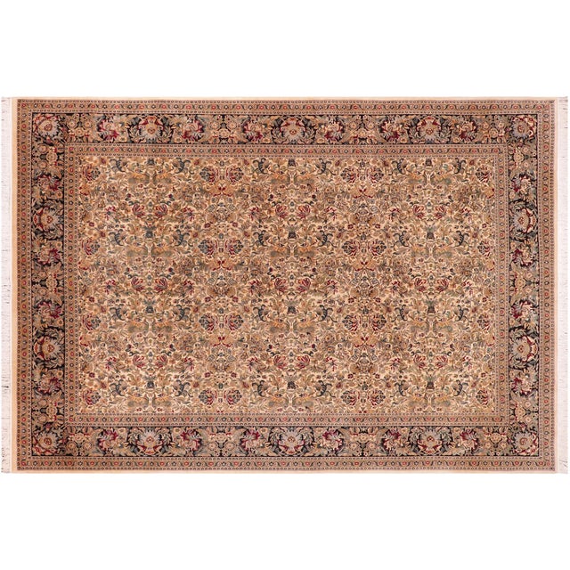 Beige Floral Pak-Persian Ivory/Black Wool Rug - 9'0'' X 12'5'' For Sale - Image 8 of 9