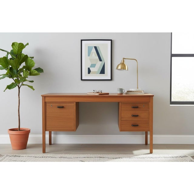 Mid-Century Modern Walnut Desk With File Drawer & Three Drawer Storage, Restored For Sale - Image 18 of 18