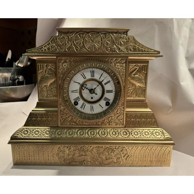 19th Century Cast Metal Aesthetic Style Mantel Clock by Kroeber- “Arabia” Model For Sale In Los Angeles - Image 6 of 12