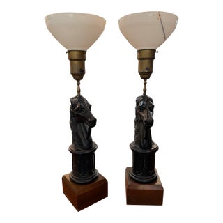 Vintage Mid-Century Equestrian Cast Metal Horse Head Torchiere Lamps - a Pair For Sale