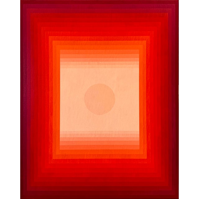 Contemporary Abstract Acrylic on Canvas "Focus Amongst Noise 2 (Orange DPP / Red Violet)" by Andy Harwood For Sale - Image 4 of 7