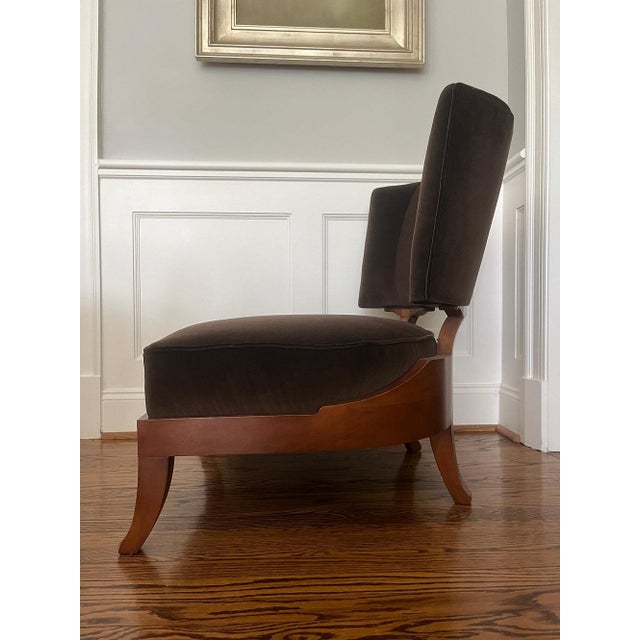 Wood Late 20th Century Barbara Barry for Baker Brown Velvet Low Lounge Chair For Sale - Image 7 of 10