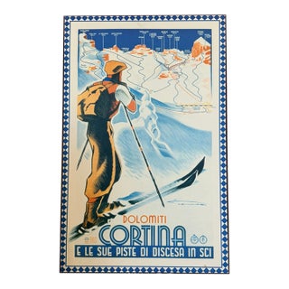 1990s Franz Lenhart Cortina Dolomiti Vintage Ski Poster Reproduction, Mounted For Sale