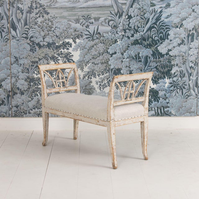 19th C. Swedish Gustavian Lindome Painted Window Bench For Sale - Image 4 of 11