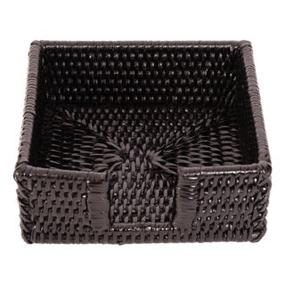 Artifacts Rattan Cocktail Napkin Holder with Cutout, Tudor Black For Sale