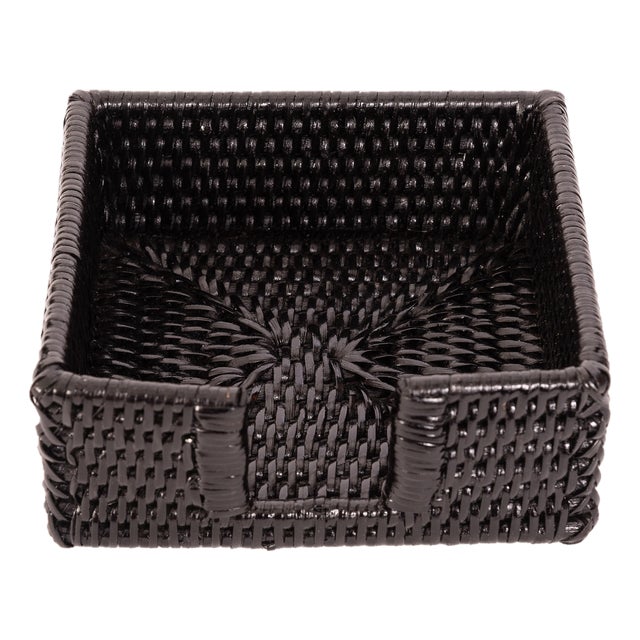Artifacts Rattan Cocktail Napkin Holder with Cutout, Tudor Black For Sale