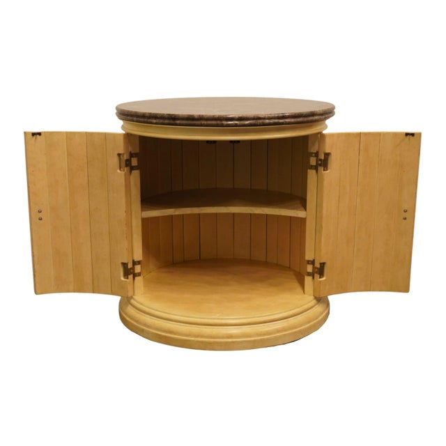 Late 20th Century Lexington Furniture Cream / Antiqued White Italian Neoclassical Tuscan Style 26" Round Accent Storage End Table W. Granite Top 343-214 For Sale - Image 5 of 11