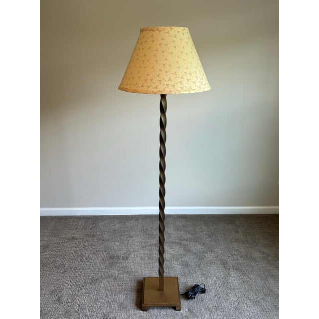 Hollywood Regency Late 20th Century Attributed to Baker Twisted Bronze Tone Floor Lamp With Custom Shade For Sale - Image 3 of 6