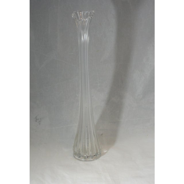 Mid-Century Modern Mid Century Modern Clear Glass 16" Fluted Ribbed 12 Finger Swung Stretch Vase For Sale - Image 3 of 10