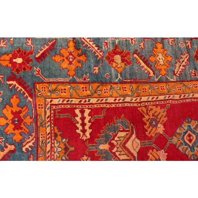 Traditional Design Antique Turkish Oushak Rug in Red, Blue and Marigold For Sale In Atlanta - Image 6 of 9