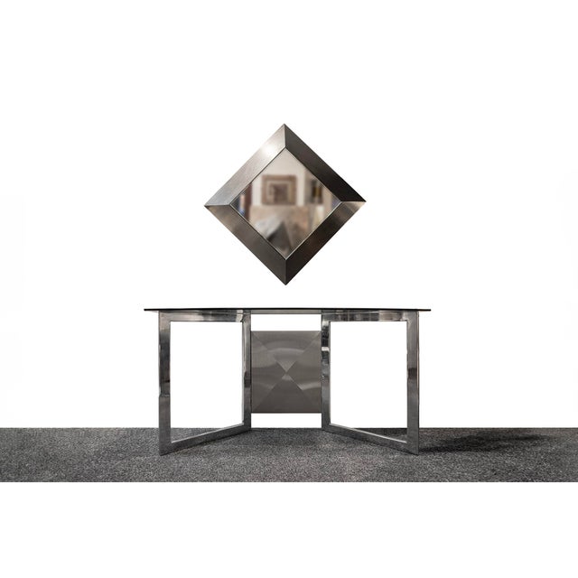 Glass Space Age Console with Steel and Glass Mirror, 1970s, Set of 2 For Sale - Image 7 of 7