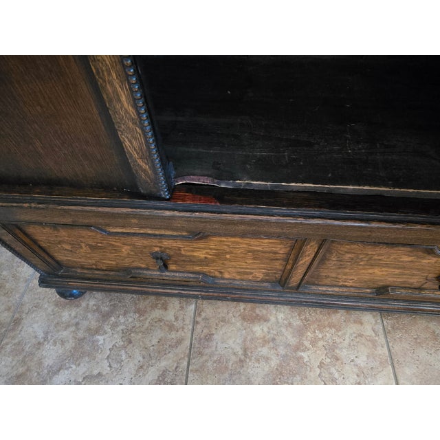 Antique Victorian Gothic Revival Armoire 19th Century, Handcarved Oak For Sale - Image 9 of 17