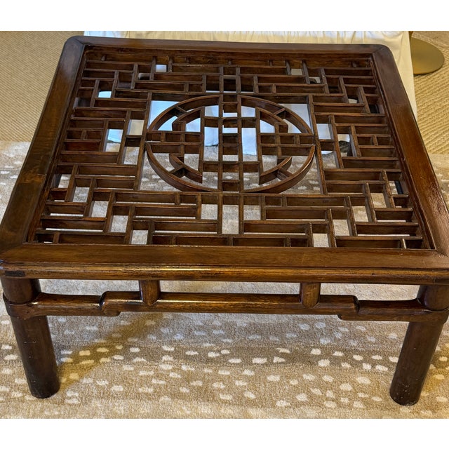 Antique Chinese Elmwood (Yumu) Kang Table – Hand-Cut Mortise & Tenon Joinery With Shou Medallion Fretwork, Qing Dynasty For Sale - Image 13 of 13