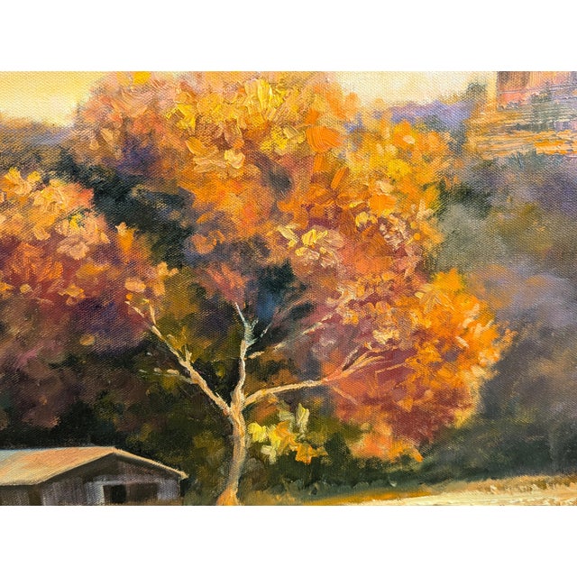 Nancy Paris Pruden "Sunset at The Horse Barn" Contemporary Naturalistic Pastoral Landscape Painting, 2020s For Sale - Image 10 of 11
