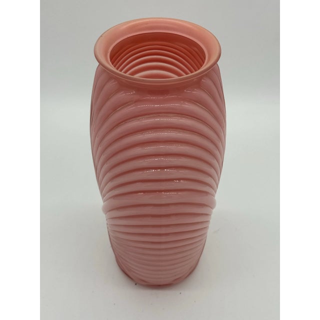 Art Deco Art Deco 1980's Pleated Draped Pink Glass Vase For Sale - Image 3 of 7