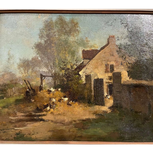 Wood Pair 19th Century Oil Paintings in Gilt Frame Signed Lievin for E. Galien-Laloue For Sale - Image 7 of 13