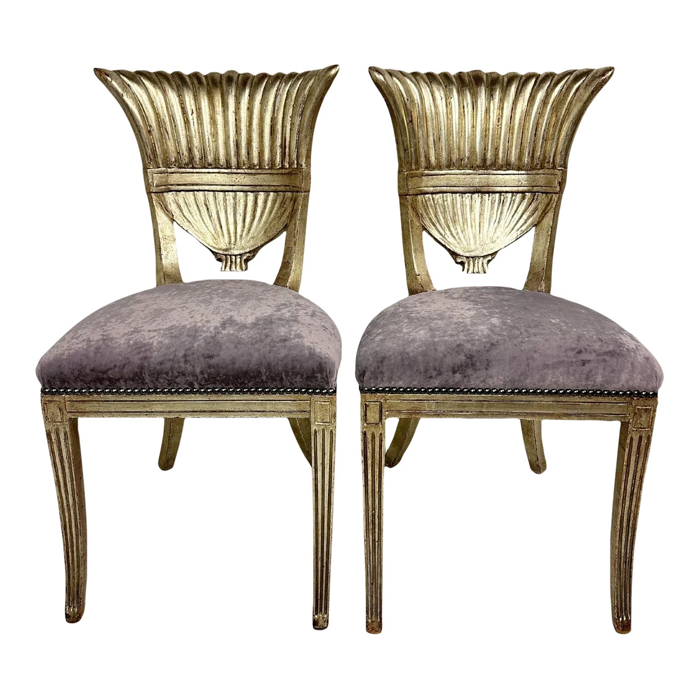 1980s Harris Marcus Vintage Shell Back Silver Leaf Chairs With Lilac ...