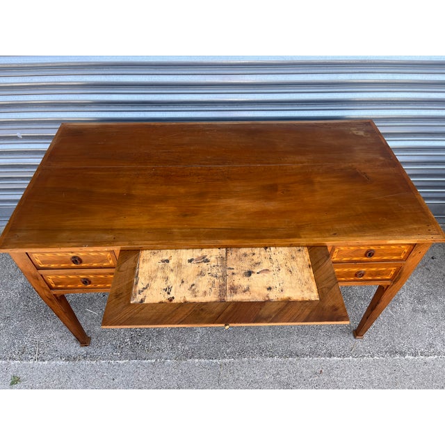 20th Century Louis XVI Writing Desk in Inlaid Wood with Drawers and Pull-Out Top, 1900 For Sale - Image 16 of 18